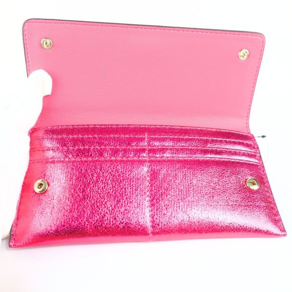 2 PC set -DKNY Lumen metallic faux-leather logo wallet + card case Pink - Picture 9 of 16